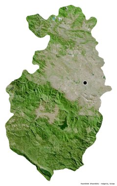 Bulgaristan 'ın Pazardzhik ili, başkenti beyaz arka planda izole edilmiş. Uydu görüntüleri. 3B görüntüleme