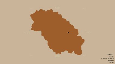 Bulgaristan 'ın Pernik ilinin Pernik bölgesi, jeoreferatlı bir sınır kutusunda sağlam bir zemin üzerinde izole edilmiş durumda. Etiketler. Desenli dokuların bileşimi. 3B görüntüleme