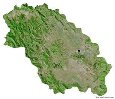 Bulgaristan 'ın Pernik ili, başkenti beyaz arka planda izole edilmiş. Uydu görüntüleri. 3B görüntüleme