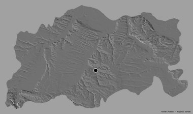Bulgaristan 'ın Pleven ili, başkenti katı bir renk zeminine izole edilmiş durumda. Çift seviyeli yükseklik haritası. 3B görüntüleme