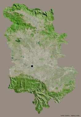 Bulgaristan 'ın Plovdiv ili, başkenti katı renk arka planına izole edilmiş durumda. Uydu görüntüleri. 3B görüntüleme