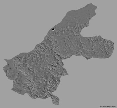 Bulgaristan 'ın Ruse ili' nin başkenti, koyu renk arka planda izole edilmiş. Çift seviyeli yükseklik haritası. 3B görüntüleme