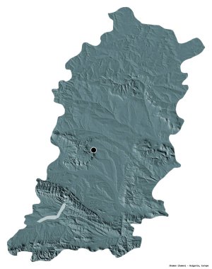 Bulgaristan 'ın Shumen ili, başkenti beyaz arka planda izole edilmiş durumda. Renkli yükseklik haritası. 3B görüntüleme