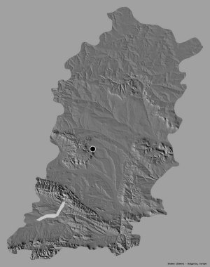 Bulgaristan 'ın Şumen ili' nin başkenti sağlam bir renk zeminine sahip. Çift seviyeli yükseklik haritası. 3B görüntüleme