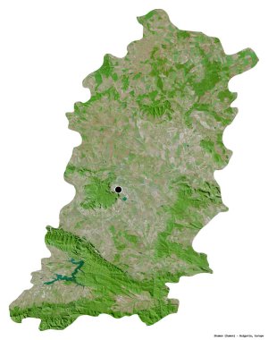 Bulgaristan 'ın Shumen ili, başkenti beyaz arka planda izole edilmiş durumda. Uydu görüntüleri. 3B görüntüleme