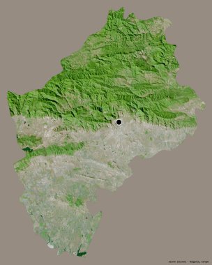 Bulgaristan 'ın Sliven ili, başkenti katı bir renk zemininde izole edilmiş halde. Uydu görüntüleri. 3B görüntüleme