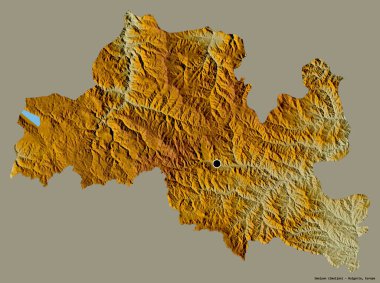 Bulgaristan 'ın Smolyan ili, başkenti katı renk arka planına izole edilmiş durumda. Topografik yardım haritası. 3B görüntüleme