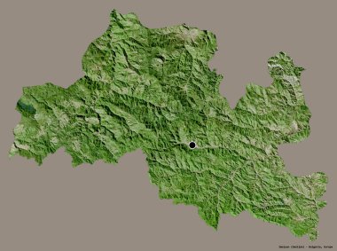 Bulgaristan 'ın Smolyan ili, başkenti katı renk arka planına izole edilmiş durumda. Uydu görüntüleri. 3B görüntüleme