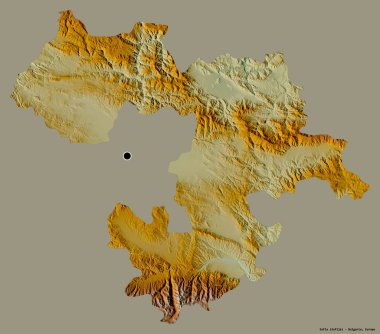 Bulgaristan 'ın başkenti sağlam bir renk zeminine sahip Sofya' nın şekli. Topografik yardım haritası. 3B görüntüleme