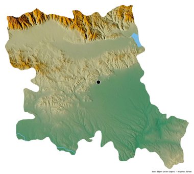 Bulgaristan 'ın başkenti Stara Zagora' nın beyaz arka planda izole edilmiş şekli. Topografik yardım haritası. 3B görüntüleme