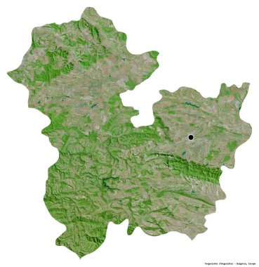 Bulgaristan 'ın Targovishte ili, başkenti beyaz arka planda izole edilmiş. Uydu görüntüleri. 3B görüntüleme