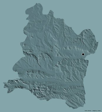 Bulgaristan 'ın Varna ili, başkenti katı bir renk zemininde izole edilmiş durumda. Renkli yükseklik haritası. 3B görüntüleme