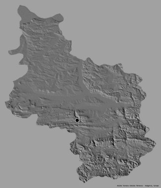 Bulgaristan 'ın Veliko Tarnovo eyaleti, başkenti katı bir renk zeminine sahip. Çift seviyeli yükseklik haritası. 3B görüntüleme