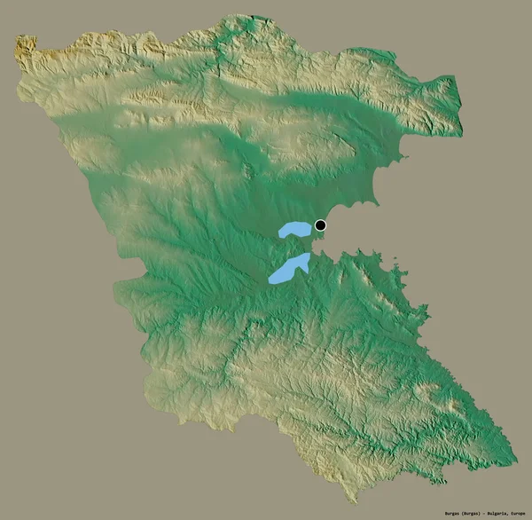 Alakja Burgas Tartomány Bulgária Tőke Elszigetelt Szilárd Színű Háttér Topográfiai — Stock Fotó