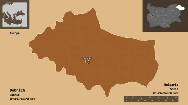 Form Dobrich Provinsen Bulgarien Och Dess Huvudstad Avståndsskala Förhandsvisningar Och — Stockfoto