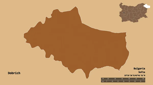 Форма Добрич Провінція Болгарія Столицею Ізольованою Твердому Тлі Масштаб Відстаней — стокове фото