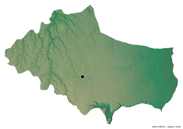 ブルガリアの州ドブリチの形で その首都は白い背景に隔離されています 地形図 3Dレンダリング — ストック写真