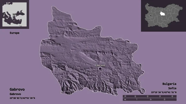 Form Gabrovo Provinsen Bulgarien Och Dess Huvudstad Avståndsskala Förhandsvisningar Och — Stockfoto