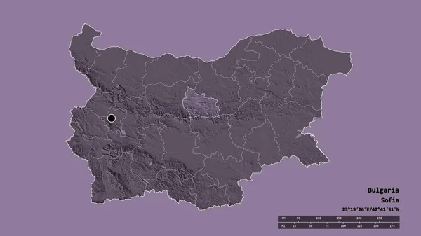 主要な地域部門と分離されたガブロヴォ地域とブルガリアの荒廃した形 ラベル 色の標高マップ 3Dレンダリング — ストック写真