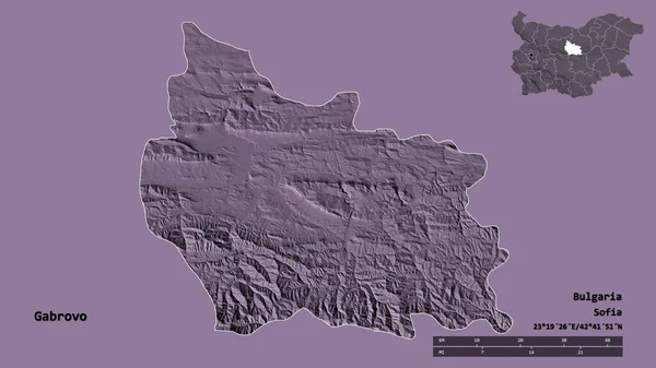 Form Gabrovo Provinsen Bulgarien Med Huvudstaden Isolerad Solid Bakgrund Avståndsskala — Stockfoto