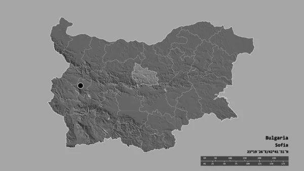 以首都 主要区域分部和分开的加布罗沃地区为首都的保加利亚的绝望状态 Bilevel高程图 3D渲染 — 图库照片