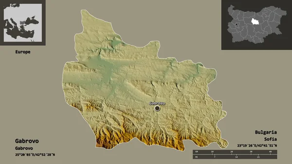 Bulgaristan Gabrovo Ili Başkenti Uzaklık Ölçeği Gösterimler Etiketler Topografik Yardım — Stok fotoğraf