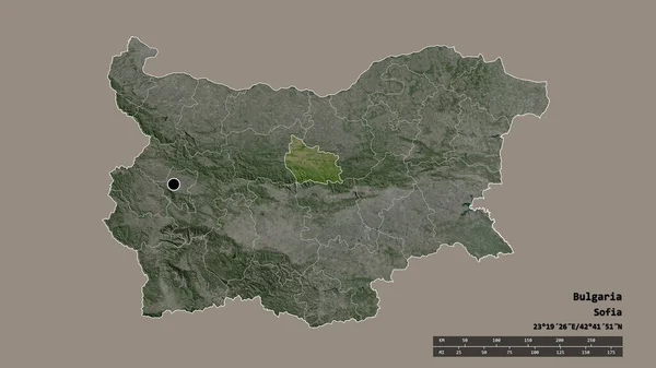 以首都 主要区域分部和分开的加布罗沃地区为首都的保加利亚的绝望状态 卫星图像 3D渲染 — 图库照片