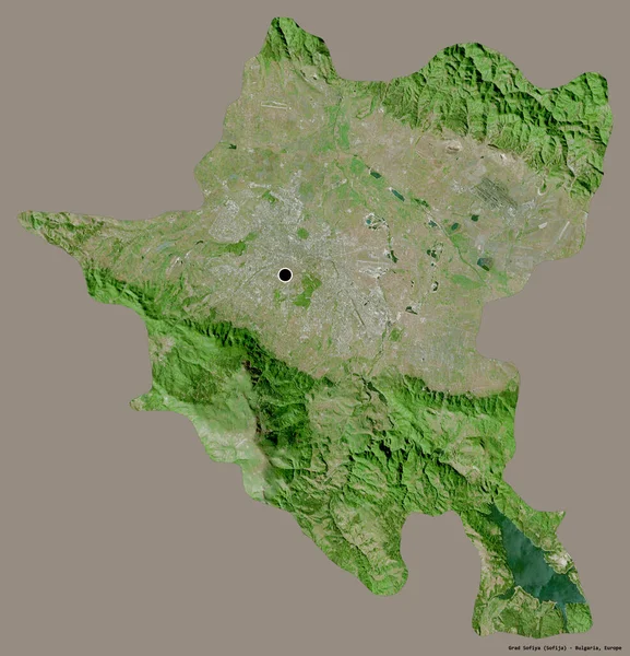保加利亚省Grad Sofiya的形状 其首都以纯色背景隔离 卫星图像 3D渲染 — 图库照片