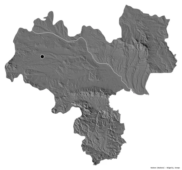 保加利亚哈斯科沃的形状 其首都被白色背景隔离 Bilevel高程图 3D渲染 — 图库照片