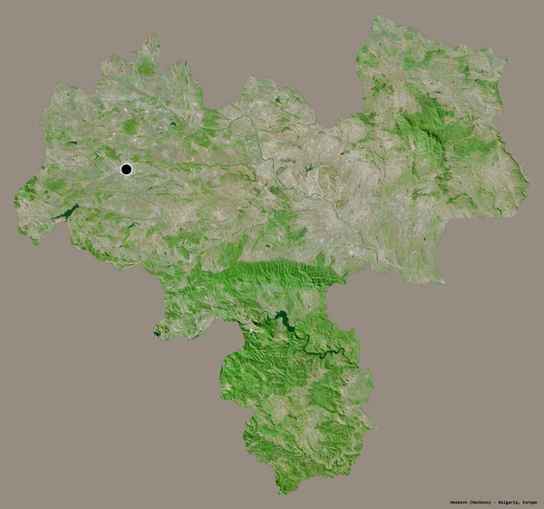ブルガリアの州ハスコヴォの形で その首都はしっかりした色の背景に隔離されています 衛星画像 3Dレンダリング — ストック写真