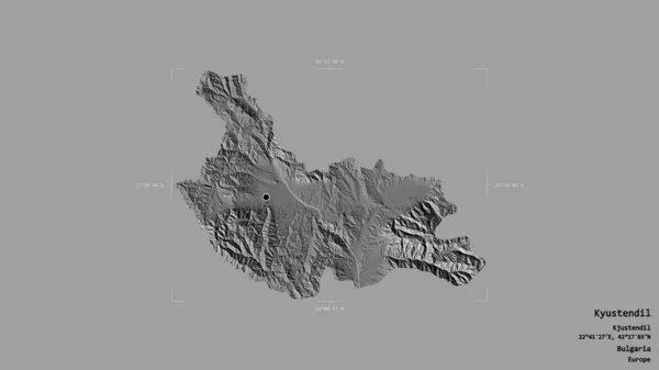 保加利亚省Kyustendil地区 在一个地理参照框的坚实背景上被隔离 Bilevel高程图 3D渲染 — 图库照片