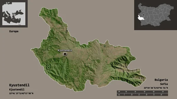 Form Kyustendil Provinsen Bulgarien Och Dess Huvudstad Avståndsskala Förhandsvisningar Och — Stockfoto