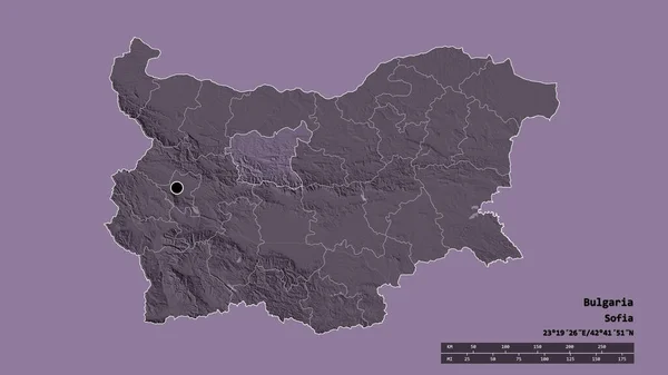 保加利亚以首都 主要区域分部和分离的洛韦奇地区为首都的退化形态 彩色高程图 3D渲染 — 图库照片