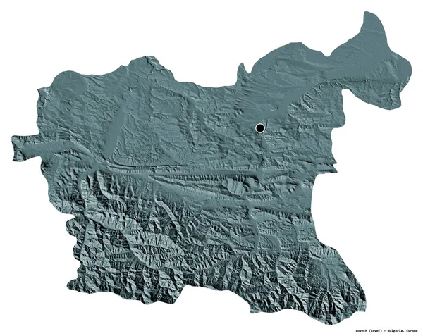 保加利亚省Lovech的形状 其首都被白色背景隔离 彩色高程图 3D渲染 — 图库照片