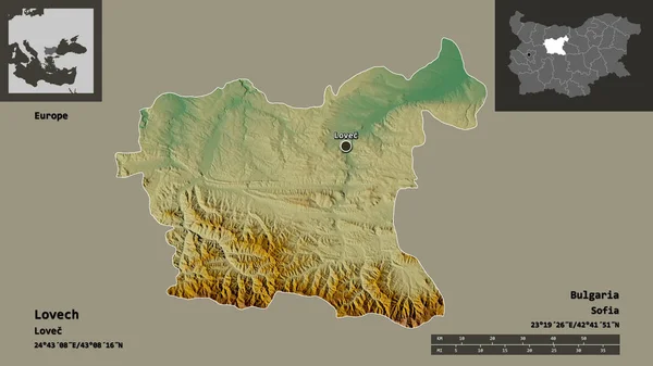 Forma Lovech Provincia Bulgaria Suo Capoluogo Scala Distanza Anteprime Etichette — Foto Stock
