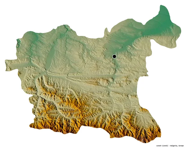 保加利亚省Lovech的形状 其首都被白色背景隔离 地形浮雕图 3D渲染 — 图库照片