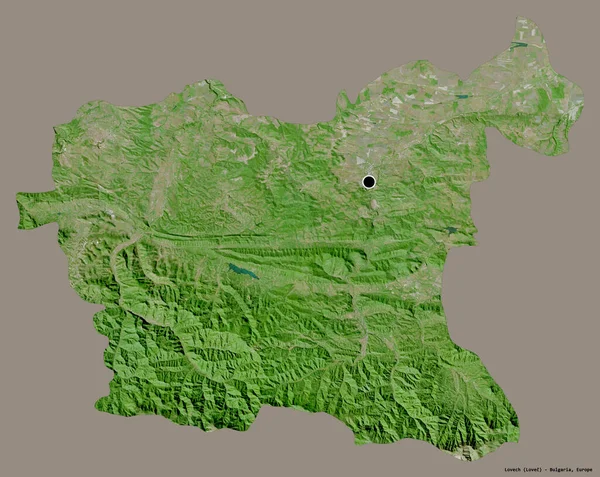 保加利亚的Lovech形状 其首都被隔离在一个坚实的色彩背景上 卫星图像 3D渲染 — 图库照片
