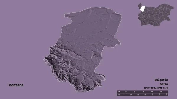 Form Montana Provinsen Bulgarien Med Huvudstaden Isolerad Solid Bakgrund Avståndsskala — Stockfoto