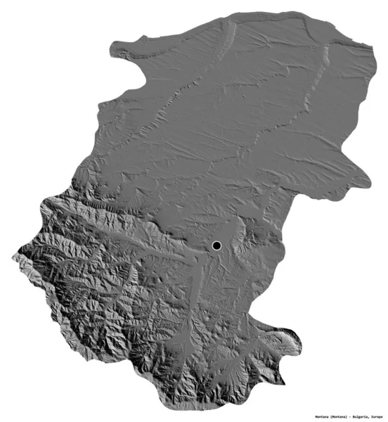 Form Montana Provinsen Bulgarien Med Huvudstaden Isolerad Vit Bakgrund Höjdkarta — Stockfoto