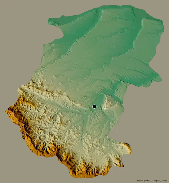 ブルガリアのモンタナ州の形で その首都はしっかりした色の背景に隔離されています 地形図 3Dレンダリング — ストック写真