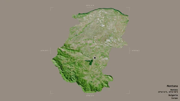 ブルガリアの州モンタナ州の地域は 洗練された境界線の箱の中にしっかりとした背景に隔離されています ラベル 衛星画像 3Dレンダリング — ストック写真