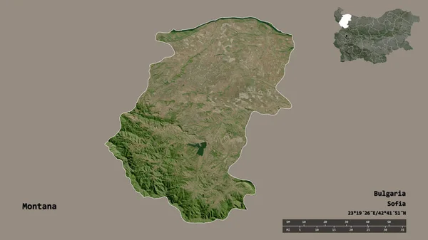 Form Montana Provinsen Bulgarien Med Huvudstaden Isolerad Solid Bakgrund Avståndsskala — Stockfoto