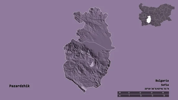 Форма Пазарджика Провінції Болгарії Столицею Ізольованою Твердому Тлі Масштаб Відстаней — стокове фото