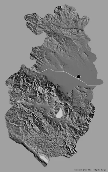 保加利亚省Pazardzhik的形状 其首都用纯色背景隔开 Bilevel高程图 3D渲染 — 图库照片