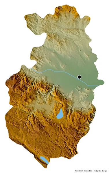 ブルガリアの州パザルジェクの形で その首都は白い背景に孤立しています 地形図 3Dレンダリング — ストック写真