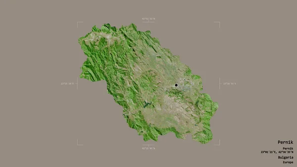 ブルガリアの県ペルニクの地域は 洗練された境界線の箱の中にしっかりとした背景に隔離されています ラベル 衛星画像 3Dレンダリング — ストック写真