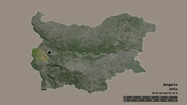 以首都 主要区域分部和分离的Pernik地区为首都的保加利亚的绝望状态 卫星图像 3D渲染 — 图库照片
