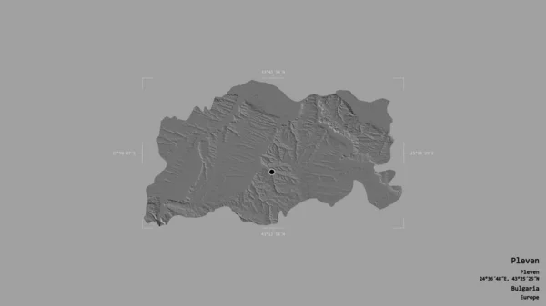 ブルガリアの地方 プレヴェンの地域は 洗練された境界の箱の中にしっかりとした背景に隔離されています ラベル 標高マップ 3Dレンダリング — ストック写真