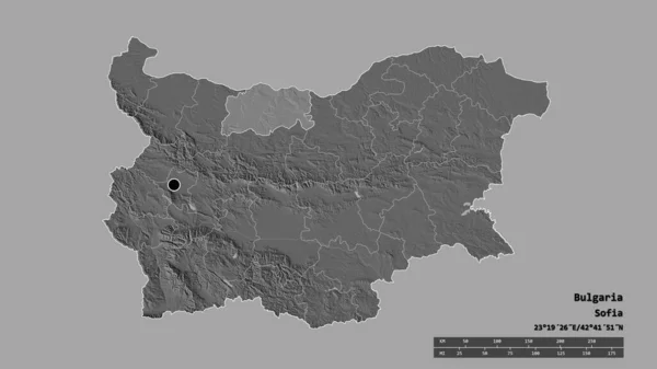 Desaturerad Form Bulgarien Med Dess Huvudstad Huvudsakliga Regionala Indelning Och — Stockfoto
