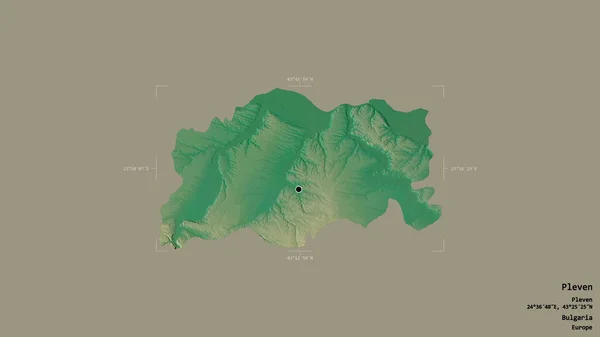 ブルガリアの地方 プレヴェンの地域は 洗練された境界の箱の中にしっかりとした背景に隔離されています ラベル 地形図 3Dレンダリング — ストック写真